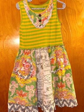 Mustard Pie Green & Yellow Striped Floral Patchwork Dress